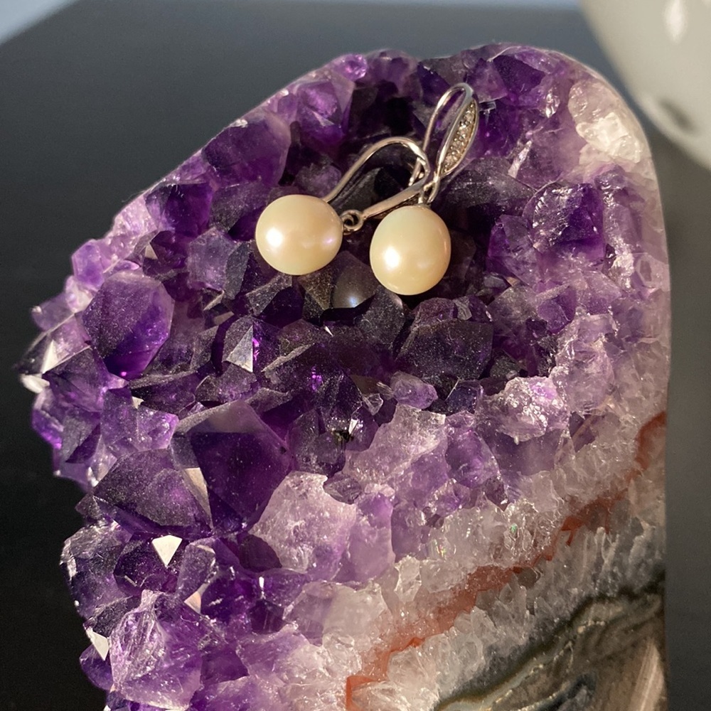 Pearl and .925 silver dangle earrings - Picture 2 of 3